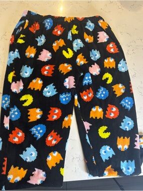 Kids Black Pac-Man Pattern Plush Pajama Pants